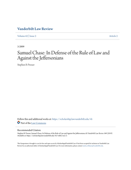 Samuel Chase: in Defense of the Rule of Law and Against the Jeffersonians Stephen B