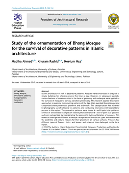 Study of the Ornamentation of Bhong Mosque for the Survival of Decorative Patterns in Islamic Architecture