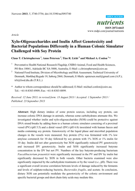 Xylo-Oligosaccharides and Inulin Affect Genotoxicity and Bacterial Populations Differently in a Human Colonic Simulator Challenged with Soy Protein