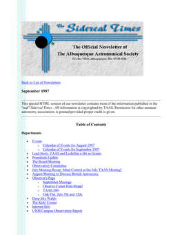 September 1997 the Albuquerque Astronomical Society News Letter