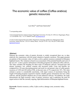 The Economic Value of Coffee (Coffea Arabica) Genetic Resources