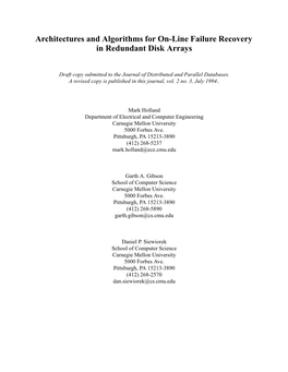 Architectures and Algorithms for On-Line Failure Recovery in Redundant Disk Arrays