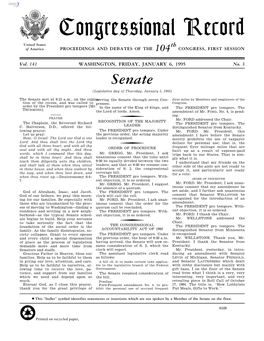 Congressional Record United States Th of America PROCEEDINGS and DEBATES of the 104 CONGRESS, FIRST SESSION