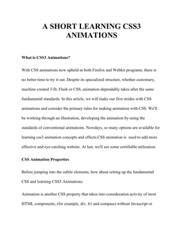 A Short Learning Css3 Animations