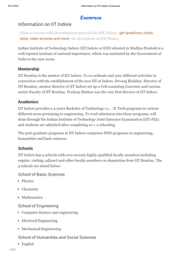 Information on IIT Indore- Examrace