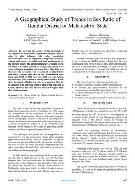 A Geographical Study of Trends in Sex Ratio of Gondia District of Maharashtra State