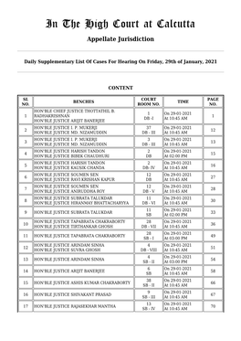 Appellate Side DAILY CAUSELIST for Friday the 29Th January 2021