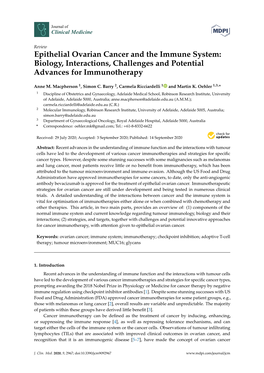 Epithelial Ovarian Cancer and the Immune System: Biology, Interactions, Challenges and Potential Advances for Immunotherapy