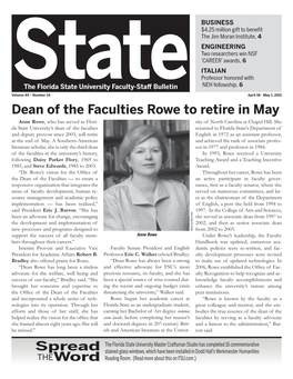 Dean of the Faculties Rowe to Retire in May Anne Rowe, Who Has Served As Flori- Sity of North Carolina at Chapel Hill