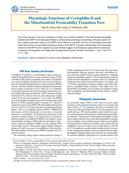 Physiologic Functions of Cyclophilin D and the Mitochondrial Permeability Transition Pore John W