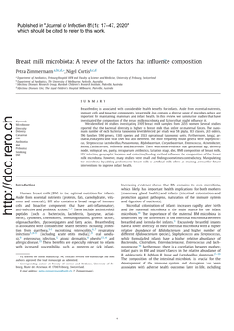 Breast Milk Microbiota: a Review of the Factors That Inﬂuence Composition