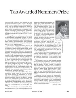 Tao Awarded Nemmers Prize