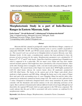 Morphotectonic Study in a Part of Indo-Burmese Ranges in Eastern Mizoram, India