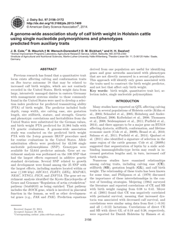 A Genome-Wide Association Study of Calf Birth Weight in Holstein Cattle Using Single Nucleotide Polymorphisms and Phenotypes Predicted from Auxiliary Traits