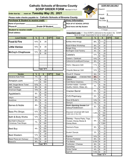 Scrip Order Form Due May 25, 2021