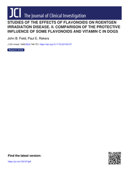 Studies of the Effects of Flavonoids on Roentgen Irradiation Disease