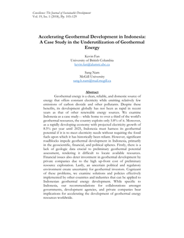 Accelerating Geothermal Development in Indonesia: a Case Study in the Underutilization of Geothermal Energy