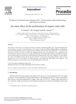 Air Mass Effect on the Performance of Organic Solar Cells