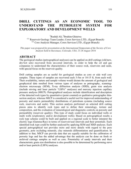 Drill Cuttings As an Economic Tool to Understand the Petroleum System for Exploratory and Development Wells