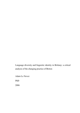 Language Diversity and Linguistic Identity in Brittany: a Critical Analysis of the Changing Practice of Breton