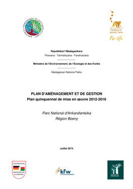 PLAN D'aménagement ET DE GESTION Plan Quinquennal De