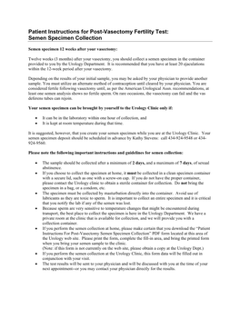 Patient Instructions for Post-Vasectomy Fertility Test: Semen Specimen Collection