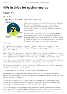 Mps in Drive for Nuclear Energy - the Australian, 2/18/2021