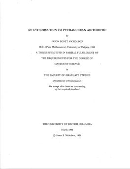 An Introduction to Pythagorean Arithmetic