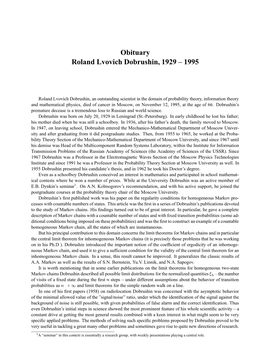 Obituary Roland Lvovich Dobrushin, 1929 – 1995