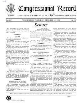 Congressional Record United States Th of America PROCEEDINGS and DEBATES of the 116 CONGRESS, FIRST SESSION