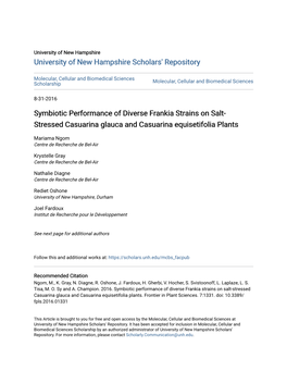 Symbiotic Performance of Diverse Frankia Strains on Salt- Stressed Casuarina Glauca and Casuarina Equisetifolia Plants