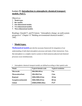 Lecture 29. Introduction to Atmospheric Chemical Transport Models