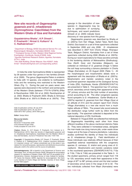 Gymnophiona: Caeciliidae) from the Techniques, and Recent Predictions Western Ghats of Goa and Karnataka (Dinesh Et Al