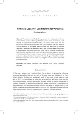 Chávez's Legacy of Land Reform for Venezuela