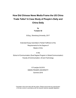 How Did Chinese News Media Frame the US China Trade Talks? a Case Study of People’S Daily and China Daily