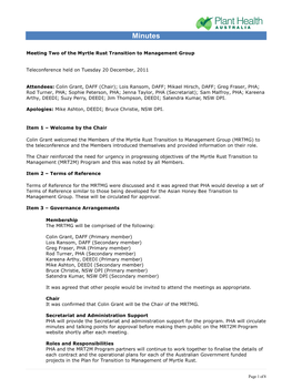 Myrtle Rust Transition to Management Group Meeting Minutes