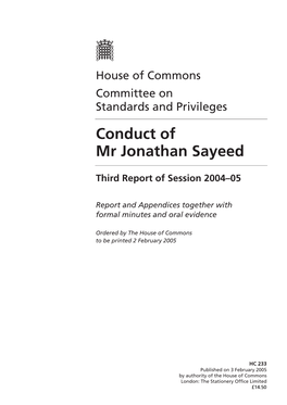 Conduct of Mr Jonathan Sayeed