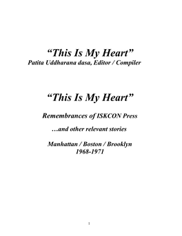 “This Is My Heart” Patita Uddharana Dasa, Editor / Compiler