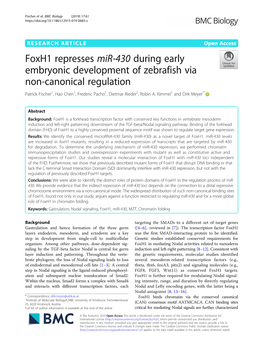 Foxh1 Represses Mir-430 During Early Embryonic Development Of