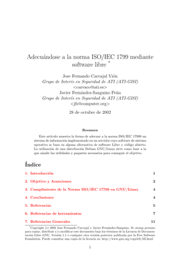 Adecuándose a La Norma ISO/IEC 1799 Mediante Software Libre