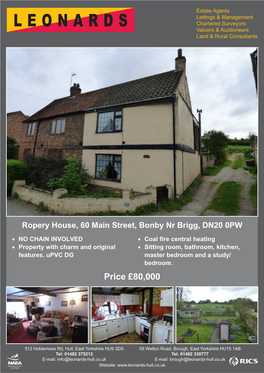 Ropery House, 60 Main Street, Bonby Nr Brigg, DN20 0PW Price £80000