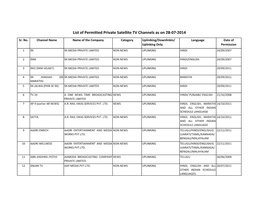 List of Permitted Private Satellite TV Channels As on 28-07-2014