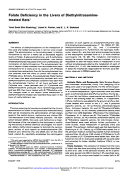 Folate Deficiency in the Livers of Diethylnitrosamine Treated Rats1