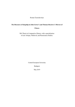 Roman Tymoshevskyi the Discourse of Kingship in John Gower's And