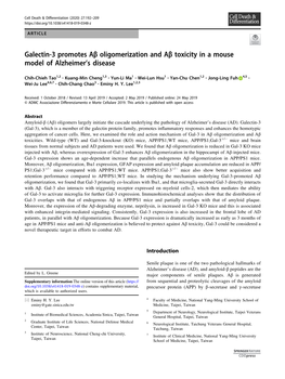 Galectin-3 Promotes Aβ Oligomerization and Aβ Toxicity in a Mouse Model of Alzheimer’S Disease