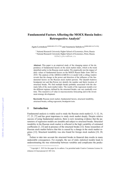 Fundamental Factors Affecting the MOEX Russia Index: Retrospective Analysis1