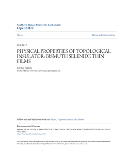 BISMUTH SELENIDE THIN FILMS Yub Raj Sapkota Southern Illinois University Carbondale, Sapkota@Siu.Edu
