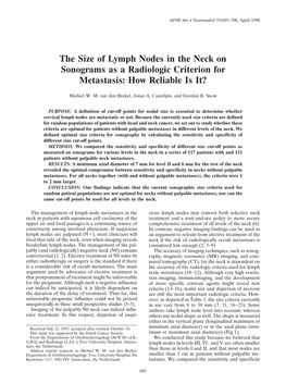 The Size of Lymph Nodes in the Neck on Sonograms As a Radiologic Criterion for Metastasis: How Reliable Is It?