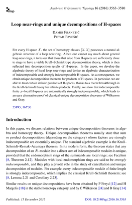 Loop Near-Rings and Unique Decompositions of H-Spaces