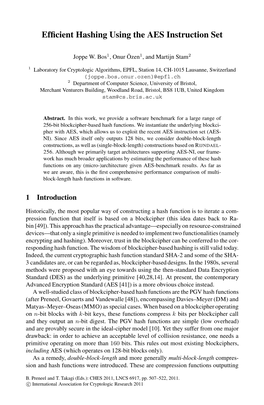 Efficient Hashing Using the AES Instruction